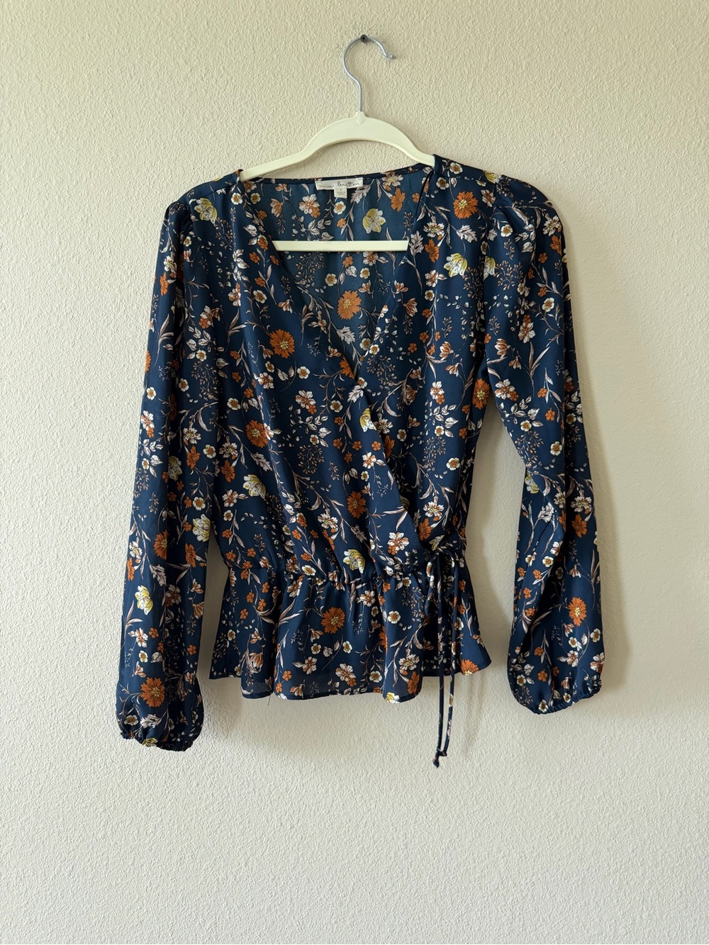 nine britton Navy Floral Wrap Blouse with Tie Waist - Picture 1 of 6